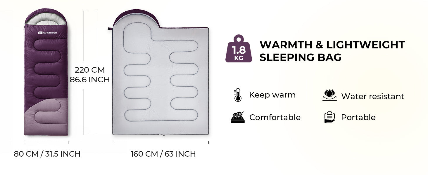 Puff Hooded Camping Sleeping Bag – Purple