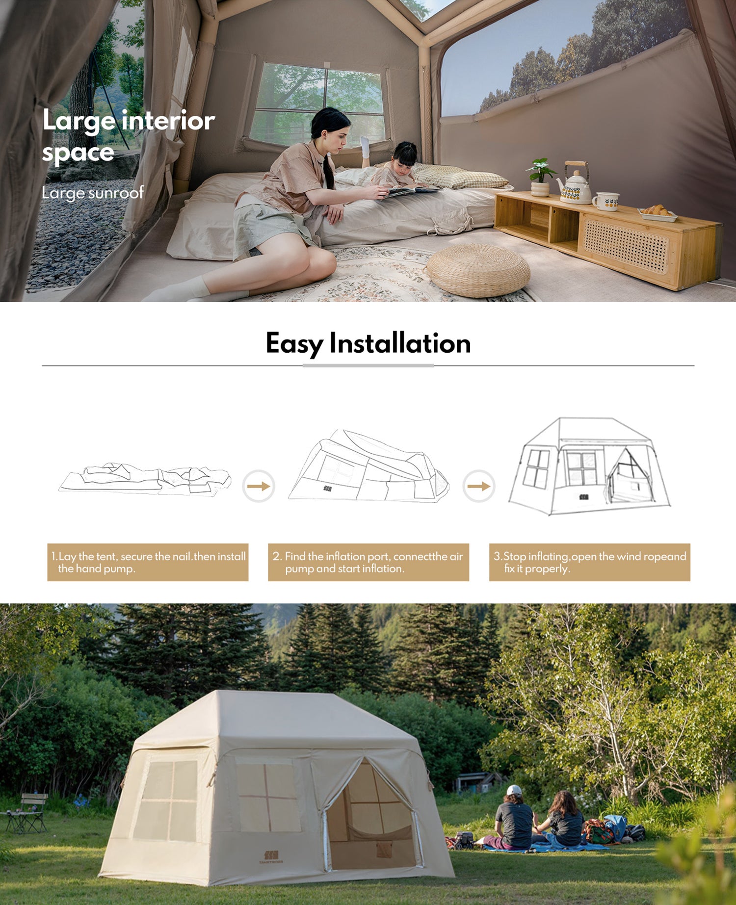 Cirro 6.0 Inflatable Cabin Tent with Canopy & Mat (Khaki/Silver Coated)