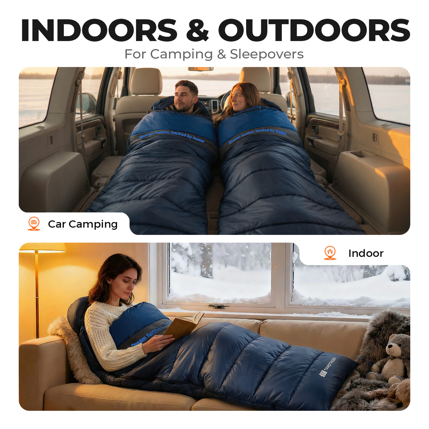 Plaidy Hooded Flannel Camping Sleeping Bag – Blue Plaid