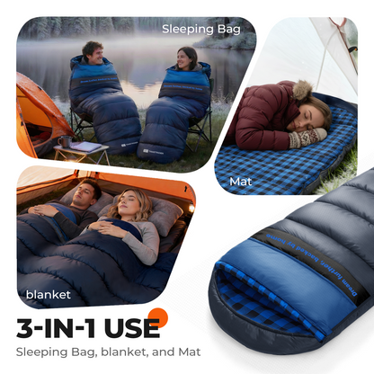 Plaidy Hooded Flannel Camping Sleeping Bag – Blue Plaid